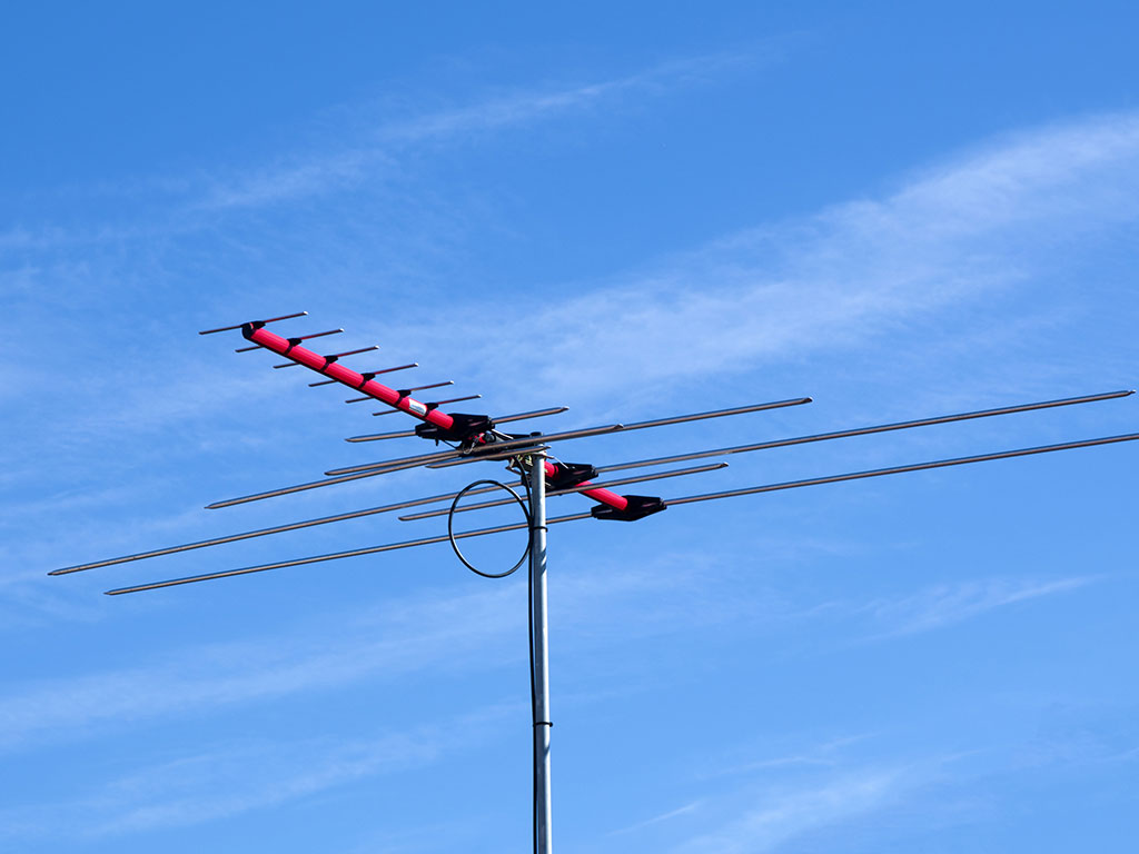 Digital TV antenna installed on a roof